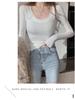 Women's Slim Fit Ribbed U-Neck Long-Sleeve Tee - New Autumn/Winter Korean Style