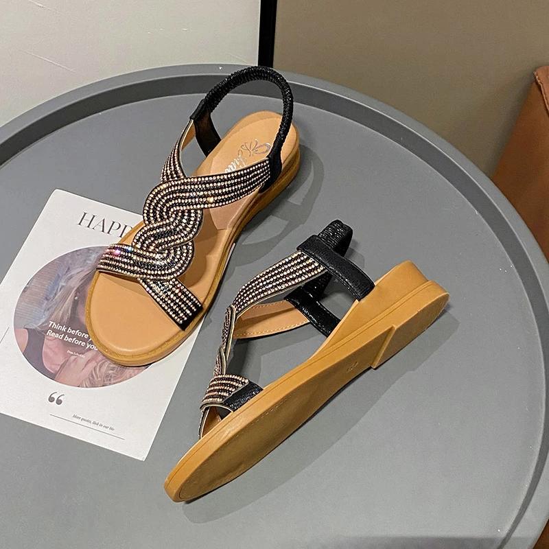 Fashion 2025 Summer Women's Sandals Women Fashion Casual Roman Shoes New Designer Platform Sandal Female Solid Color Crystal Sandalias
