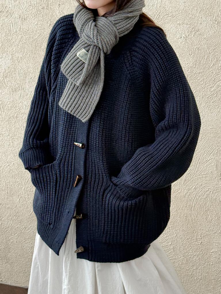 Johnature Cardigan Lento Vintage a Maglia Grossa Stile Francese Maglione Donna Autunno Inverno Bottone a Leva Casual Versatile Giacche