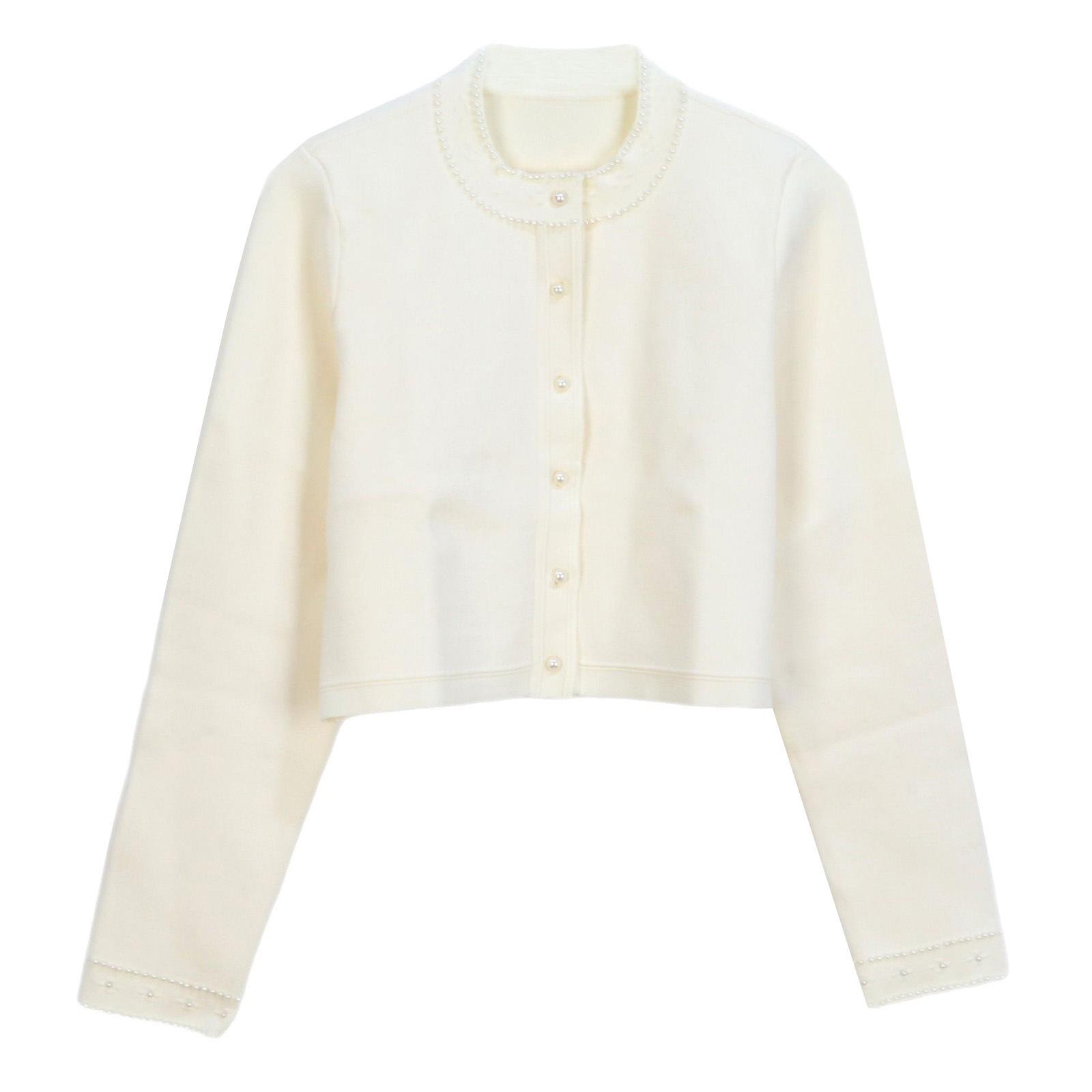 

Весна 2025 Женское французское вязаное платье без рукавов с круглым вырезом и жемчужным ажуром Large