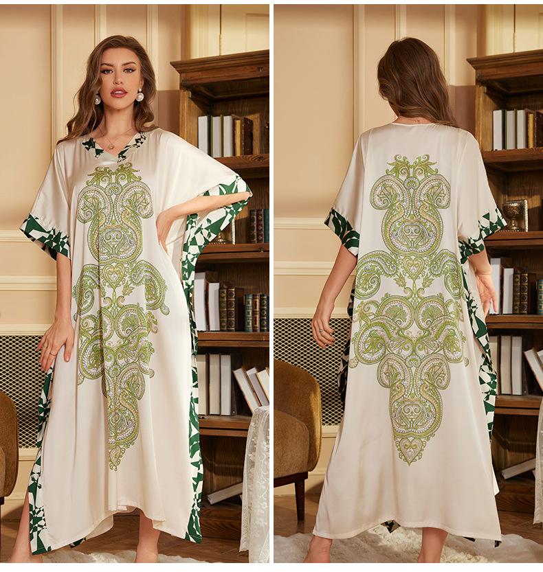 New wind-printed pajamas women's spring and autumn robes elegant and high-end long pajamas DP1191