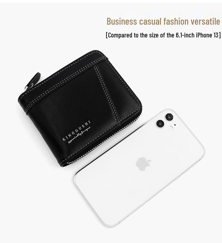 Kingdushi Men's Compact Zipper Wallet: Fashionable, Casual, Large Capacity with Multiple Card Slots