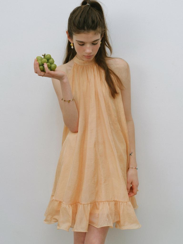 Sinseuden Apricot Halterneck Mini Dress