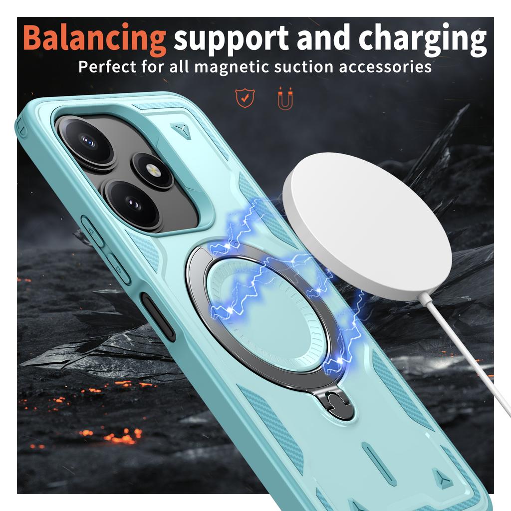 For Xiaomi Poco M6 Pro 5G/Redmi 12 5G (Global) Case Compatible with MagSafe Military Protection PC+TPU Kickstand Phone Cover