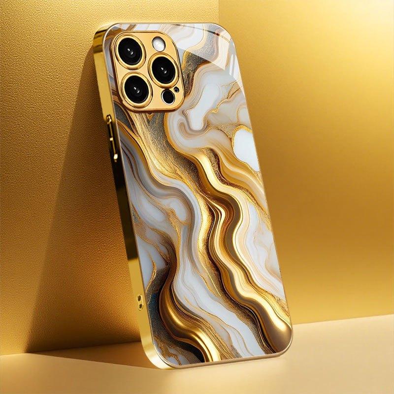 

Gilded Ripple Patterns Phone Case Electroplated Glass TPU PhoneCase for iPhone 17 16 15 14 13 12 11pm Pro Plus Dropresistant iPhone 15 Pro