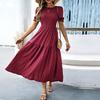 Casual Vacation Style Lotus Leaf Sleeve Cinched Waist Women's Long Dress 2025