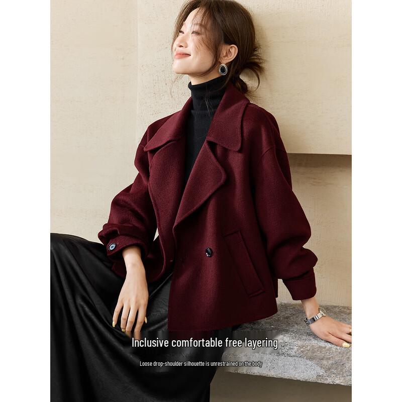 Women's Elegant 100% Wool Double-Faced Trench Coat