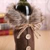 Festive Themed Wine Bottle Dress Cover Red Plaid Polyester Sweater Design with Faux Fur Collar for Holiday Party Home Decor Gift