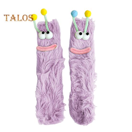 

1 пара носков с героями мультфильмов, забавные выражения, украшения с животными, большие глаза, толстые, пушистые, плюшевые, сохраняющие тепло, осенне-зимние носки-тапочки, праздничный подарок фиолетовый