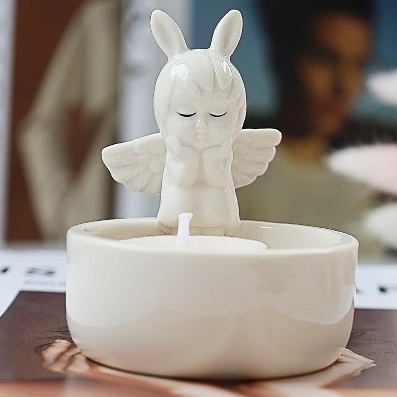 Tealight Holders Ornaments Ceramic Romantic Angel Modeling Candle Holder Tea Light Holders Creative Resin Sculpture Candle Stick