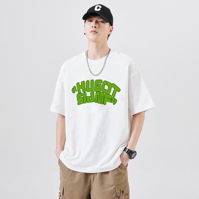 New Heavyweight Men's Short-sleeved T-shirt, Loose and Trendy Half-sleeved, Combed Cotton Round Neck Letter Breathable Shirt