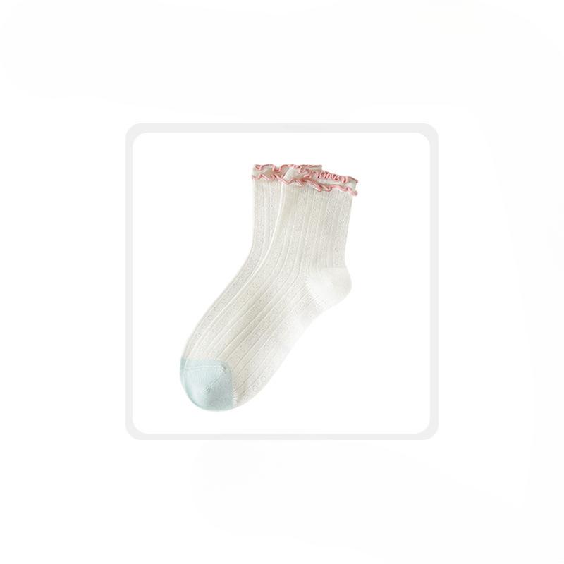 Female Spring and Summer Trend Lovely Bowknot Ear Edge All Build In Tube Cotton Socks