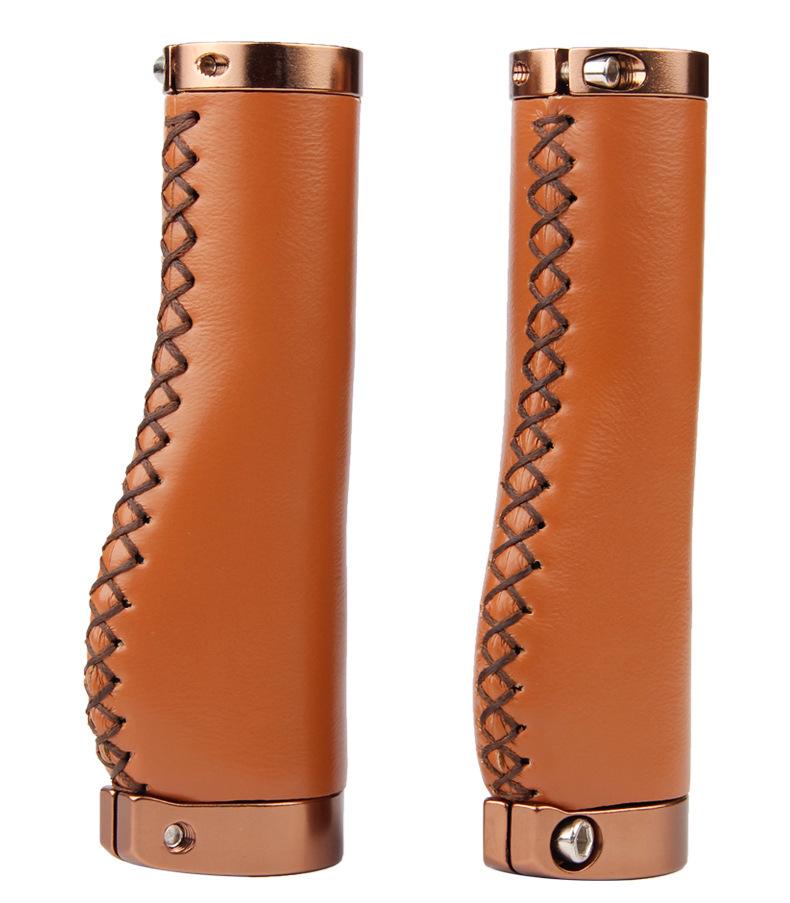 Retro Dağ Bisikleti El Dikimi PU Deri İnek Derisi Kilitli Gidonlar