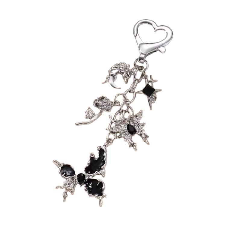 Contemporary Ribbon Keychain Minimalist Black Alloy Jewelry For Daily Use Stylish Women's Accessory Gift Set