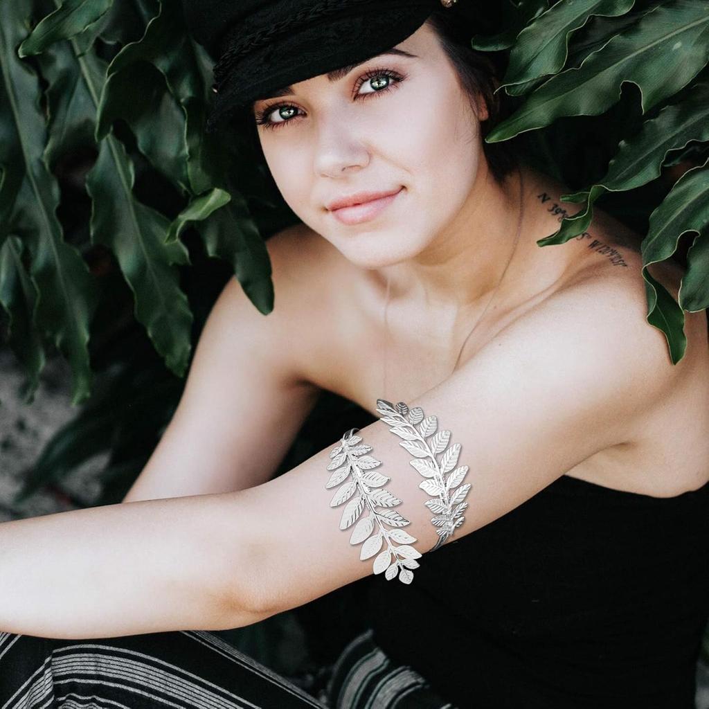 RechicGu Leaf Tree Bracelet Upper Arm Cuff Armlet Bangle Bracelet Armband Greek Roman Laurel Christmas Tree Leaf Festival Bridal