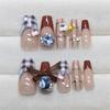 24 Pieces Elegant Checkered Patterned Press on Nail With Delicate Bowknots False Nail Suitable For Fashion Ladies