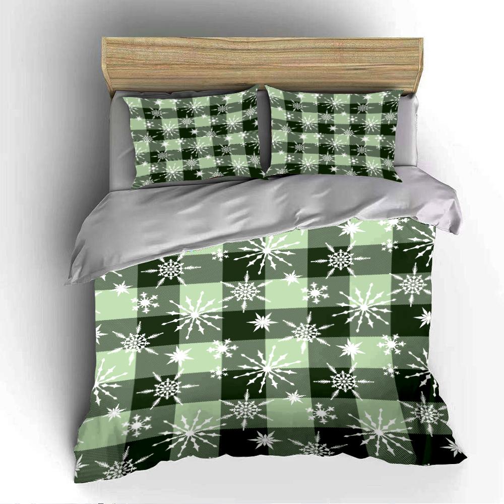 Green Plaid Snowflake Pattern Bedding Set Bedding set (1 duvet cover, 2 pillowcases, duvet not included)