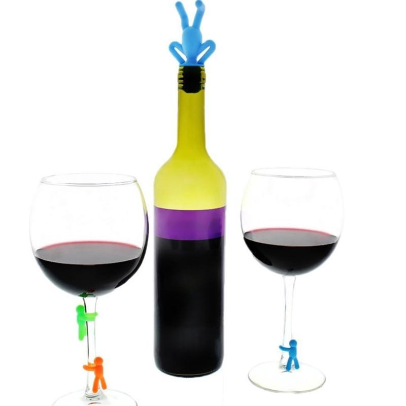 Creative Upside Down Man Design Silicones Bottle Stoppers And Glass Identifier For Wine Lovers And Parties