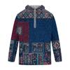 Men's Vintage Hoodie with Print and Patchwork Design, Single Pocket Casual Top