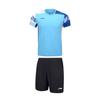 Li Ning Badminton Series Color Block Printed V-Neck Pullover Short Sleeve T-Shirt Mid Waist Shorts Casual Sports Set Unisex Sports Set Blue AATU023-4