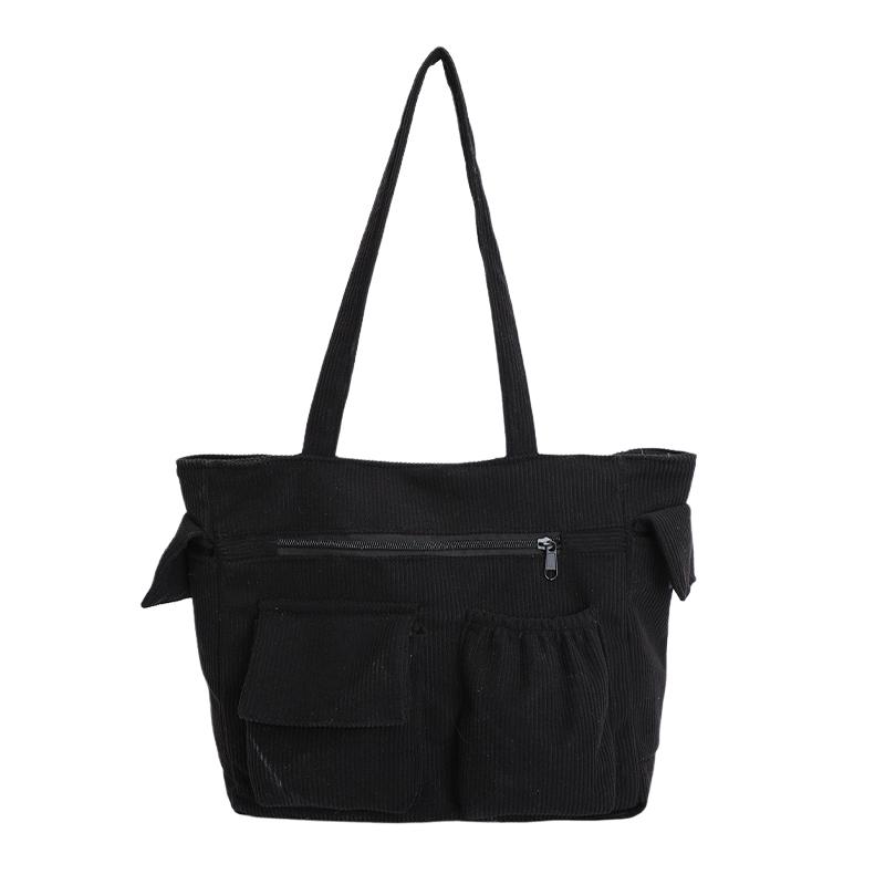 

Vintage Corduroy Tote Bag Women s Multi-Pocket Large Capacity Shoulder Bag