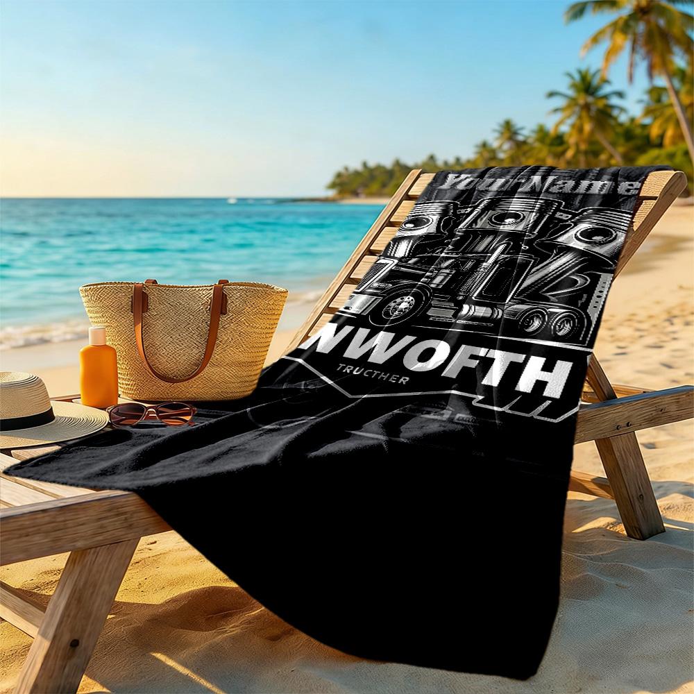 Kw Heavy Trucks Customize Text Beach Towel Quick-Dry Soft Microfiber Suitable for Swimming Gym Camping Yoga Vacation