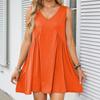 Women's Fashion Solid Colour V-Neck Sleeveless Pleated Vest Pocket Dresses