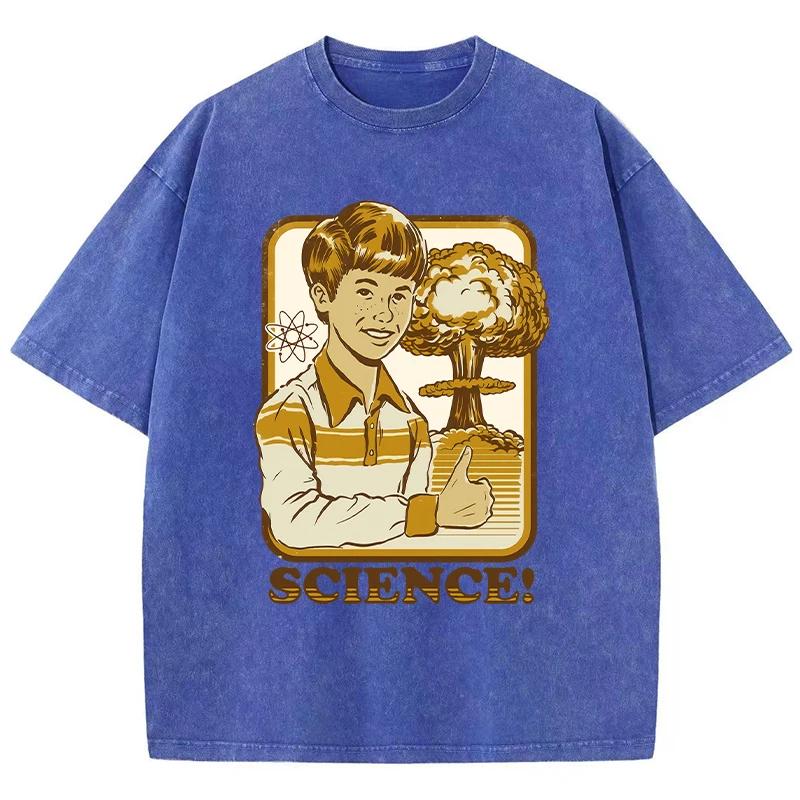Science Cartoon Printing Women Washed T Shirts Breathable Summer T-Shirt Street Fashion Tees O-Neck Soft Distress Short Sleeve