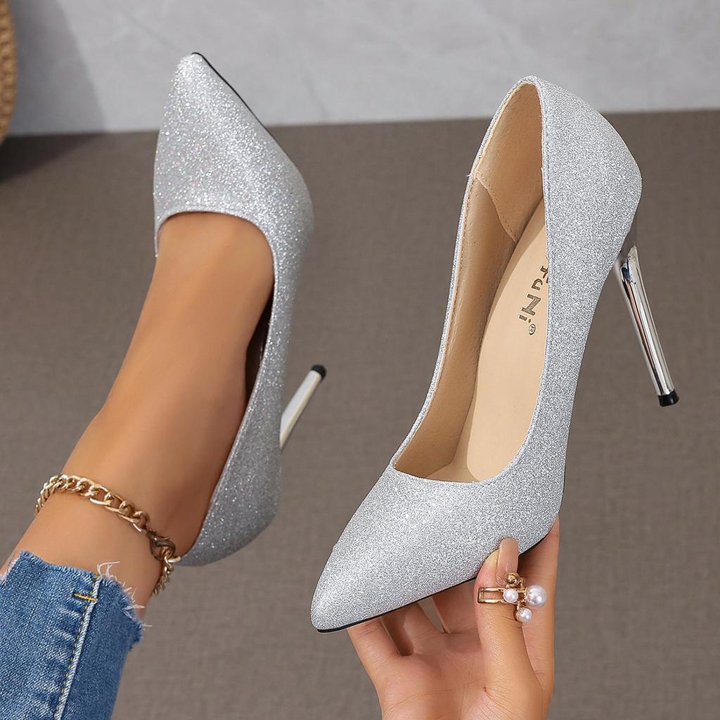 Cross Mirror Outer Size Large Size New European and American Style Pointed Head Shallow Mouth Single Shoes Women's Temperament Thin Heel High Heels