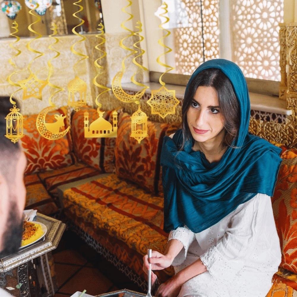 A Set Gold Black Ramadan Decorations Traditional Elegant Design Islamic Ornaments Crescent Moon Party Hanging Supplies