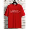 Men's Summer Loose Size 100% Cotton Trendy Boston Graphic Print Casual Fit Round Neck Short Sleeve T-shirt Top