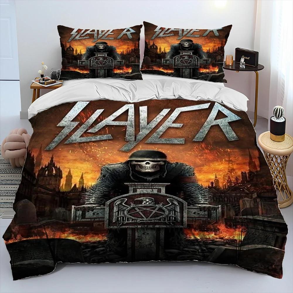 Slayer Heavy Metal Band Musik Bettdecken-Bettwäsche-Set, Bettbezug, Bettset, Steppdecke, Kissenbezug, King-Queen-Size-Bettwäsche-Set für Kinder