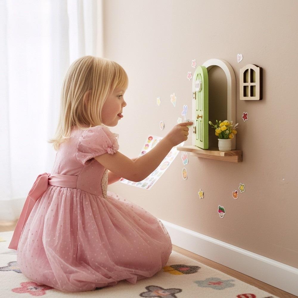 Simulation Balcony Wooden Fairy Elf Door Set Room Wall Decor Kids Toys Fairy Door  Home Decor