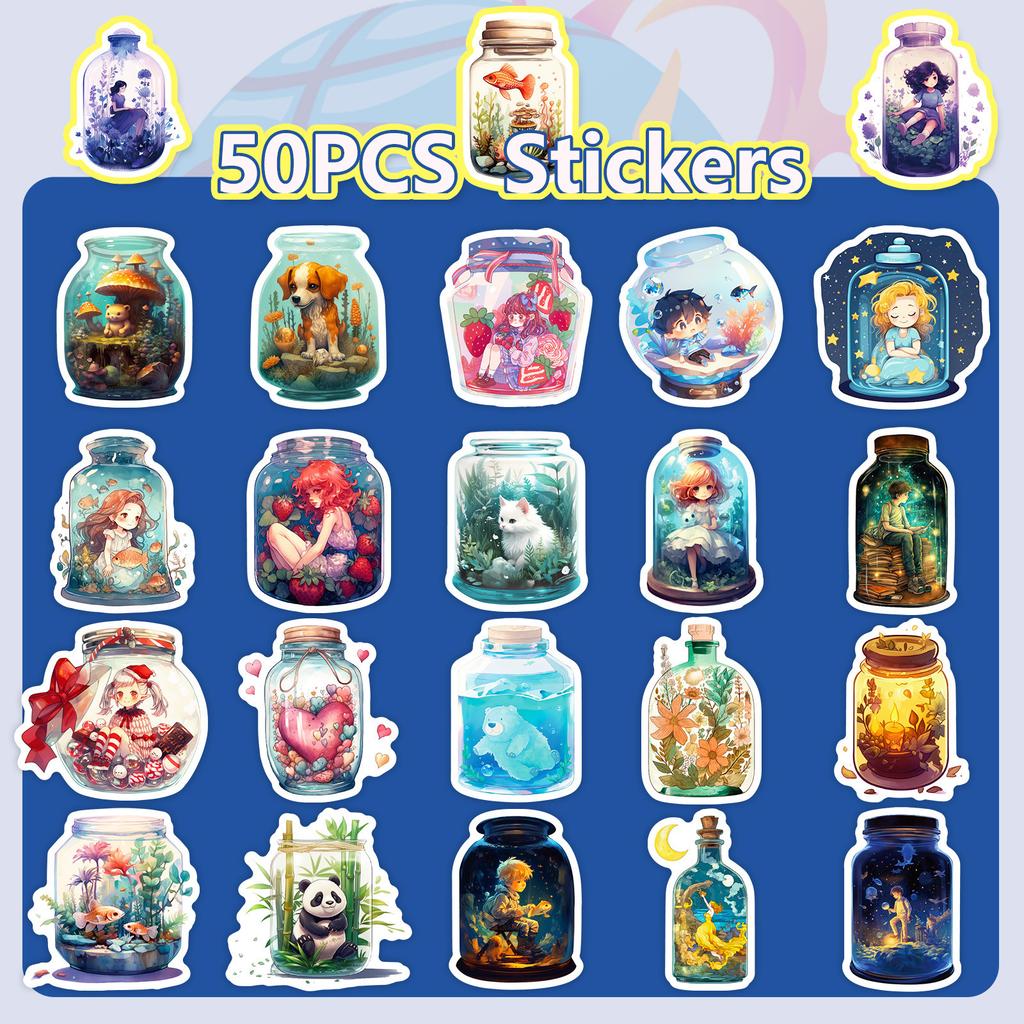 50 Bottles with Strange Stickers, Creative Bottles, All Things Dreams, Wish Bottle Series Stickers Material Handbook Stickers