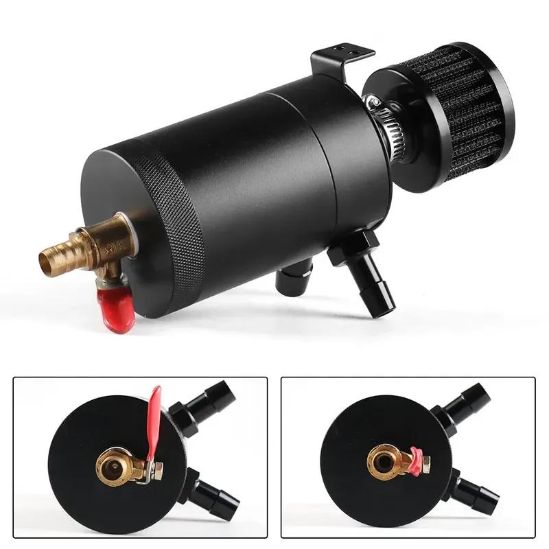 Aluminum Racing Baffled Oil Catch Can Tank 2-Port Reservoir with Drain Valve Breather Cylinder Filter Kit for GM OCC-1023A
