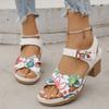 Fashion Summer Casual Open-toe Thick-heeled Platform Sandals British Style Flower Printed Rome Shoes Comfy High Heels Sandal of Women