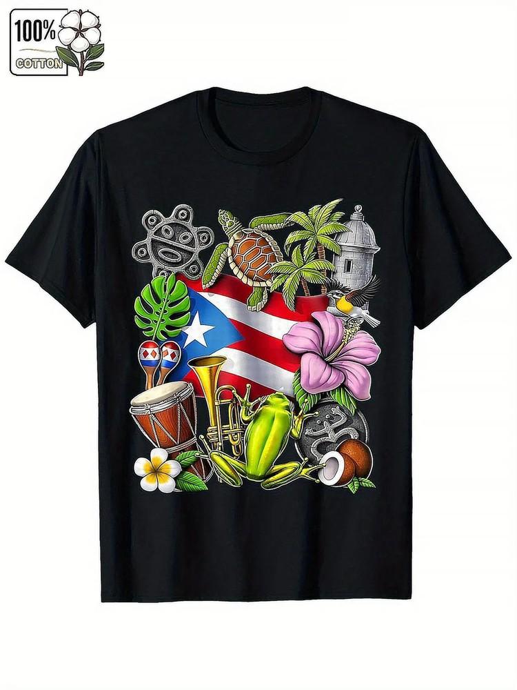 

Puerto Rico Boricua Coqui Frog Taino Sun Puerto Rican Flag 100% Cotton T-Shirt XL