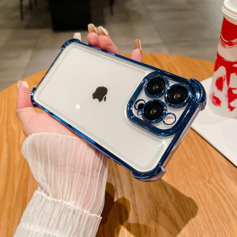 Electroplated Clear Air Bag Protection Lens Film Clear Case For  iPhone 15 14 13 12 11 Pro Max Plus XS XR Transparent Cover