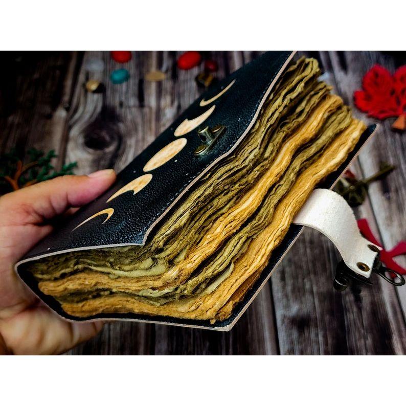 Sun and Moon Handmade Deckle Paper Journal for Men and Women7/5 Grimoire Spell Notebook for Traveling Sketchbook Poetry Book