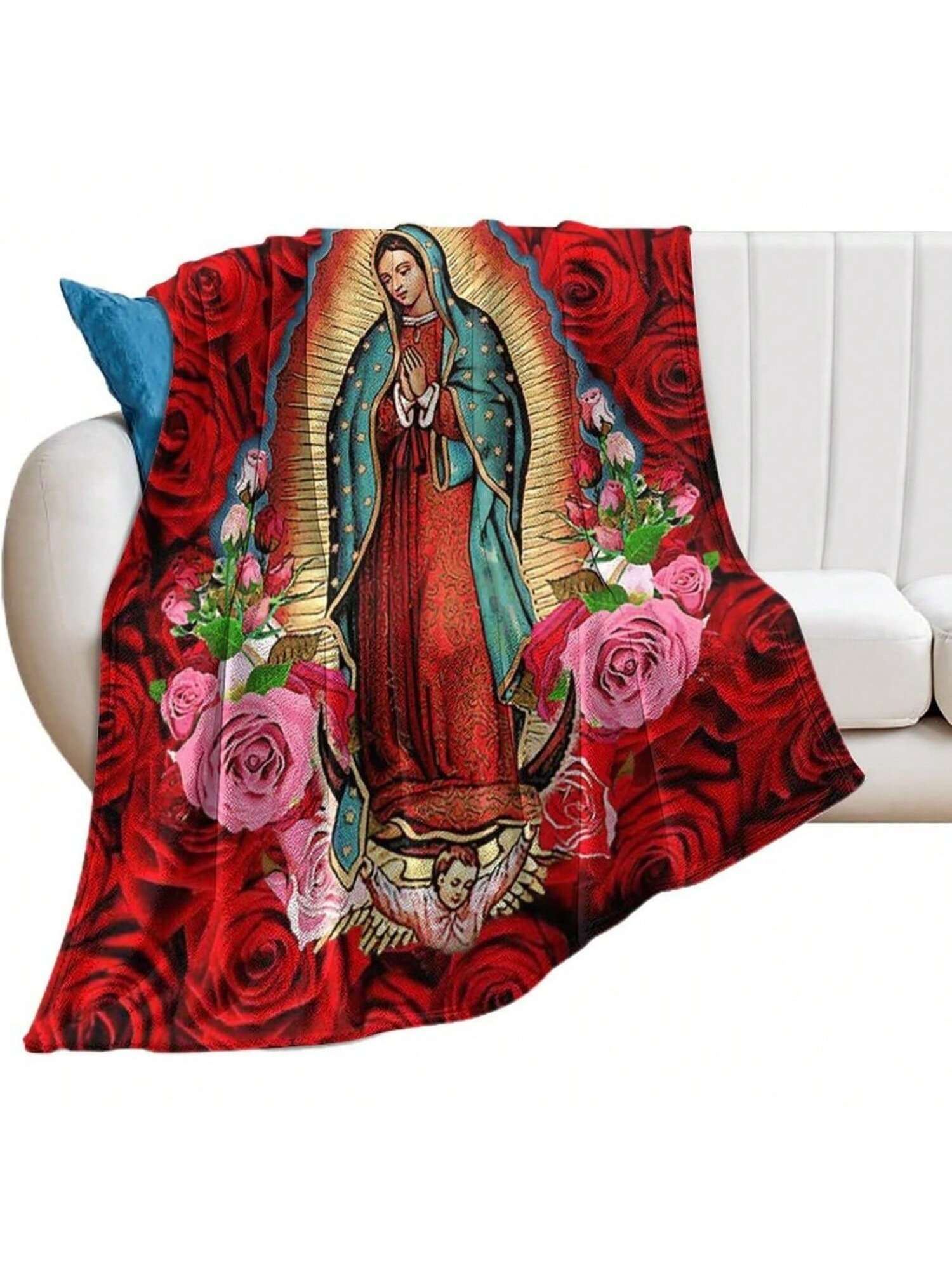 Virgin Mary Virgen De Guadalupe Blanket Er Soft Flannel Warm Blankets - For Bed Sofa Bedrooms Travel Home Decoration Throw Blanket (40X50) Inch 75X95CM серый