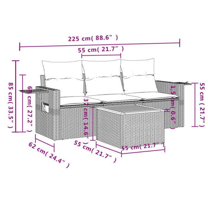 VidaXL Salon de Jardin avec Coussins 4 pcs, Canapés de Terrasse, Ensemble de Meubles de Patio, Mobilier d'Extérieur, Mélange 3256766