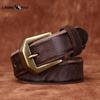 Thickened Genuine Leather Top Layer Cowhide Belt Men's Copper Buckle Rough Edge Fur Bottom Retro Washed Belt