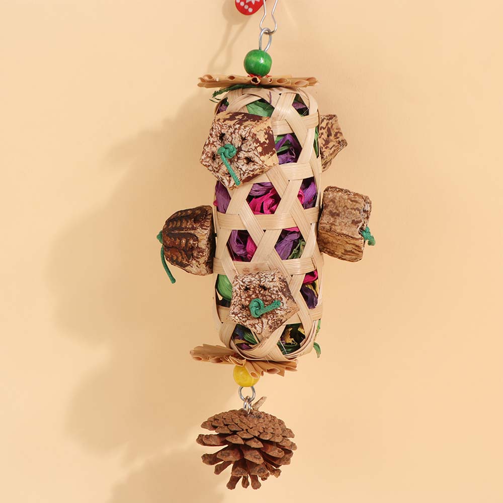 Bamboo Woven Pet Bird Chew Toy Hanging Teeth Grinding Toy Cornhusk Pinecone Toy Small Pet