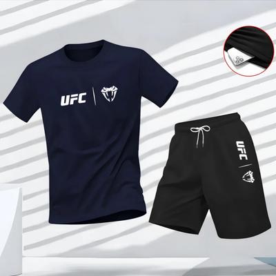 UFC Logo Unisex Zomer Sneldrogend T-shirt met Korte Mouwen en Short Set Hardloop Sport Tweedeels Outfit