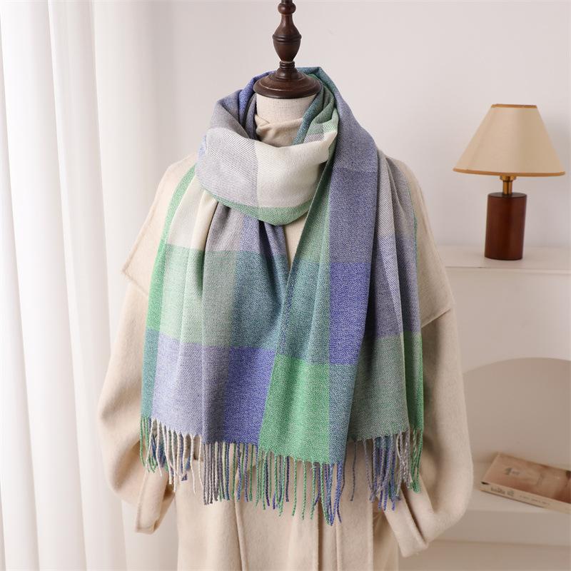 Cachecol Quente Xale Feminino Cachecol Caxemira de Luxo Inverno Manta Envoltórios Casual Estampa Xadrez Pashmina Bufanda Viagem Poncho Estolas Echarpe