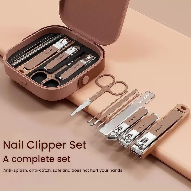 8pcs Stainless Steel Nail Clipper Set, Including a Beautiful Storage Box and Anti-splash Nail Clippers