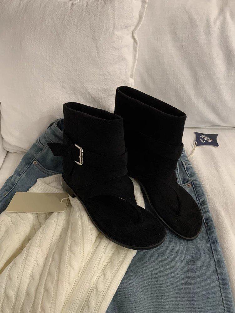 

Грубый каблук хаки носок крутые ботинки короткие ботинки женские ботинки 2025 лето новый ретро с юбкой ковбойские ботинки сандалии 39