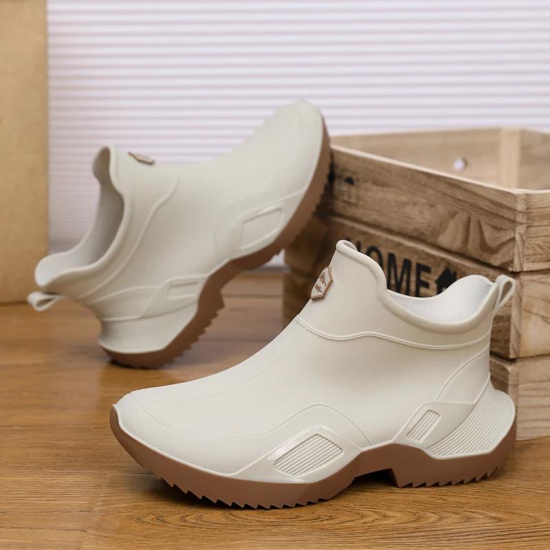 

Мужские дождевые ботинки Водонепроницаемые Противоскользящие и износостойкие Короткие резиновые сапоги Рыбацкая резиновая обувь Кухонная обувь для воды 44 бежевый