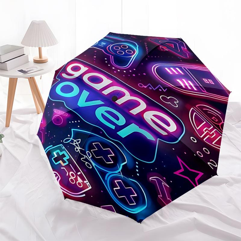 Neon Gaming Neon Game Over Automatic Opening Umbrella - Portable Folding Design with 8-Bone Steel Frame, , Ideal Gift for Gamers, Travelers,