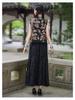 Spring/Summer 2025 Women's Retro Ethnic Embroidered Floral Elastic Waist Long Midi Skirt